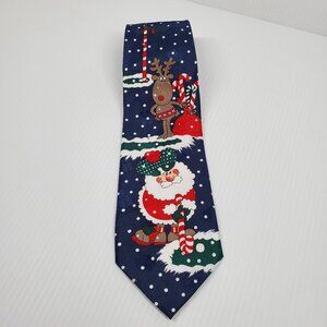 Hallmark Necktie Santa Golfing with Candy Cane on Navy Polyester Tie 58"x 3.75"